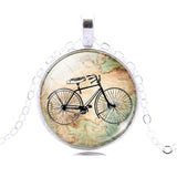 Bicycle & Map Glass Cabochon Necklace - Jo-products,  - cycling & fishing,
