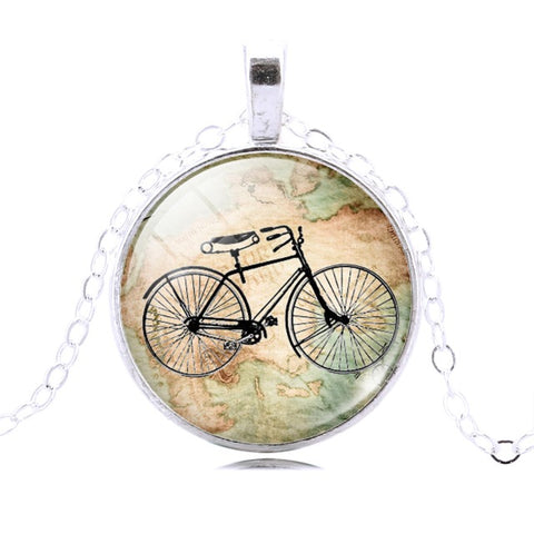 Bicycle & Map Glass Cabochon Necklace - Jo-products,  - cycling & fishing,