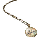 Bicycle & Map Glass Cabochon Necklace - Jo-products,  - cycling & fishing,