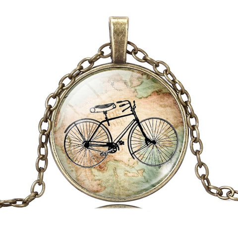 Bicycle & Map Glass Cabochon Necklace - Jo-products,  - cycling & fishing, 